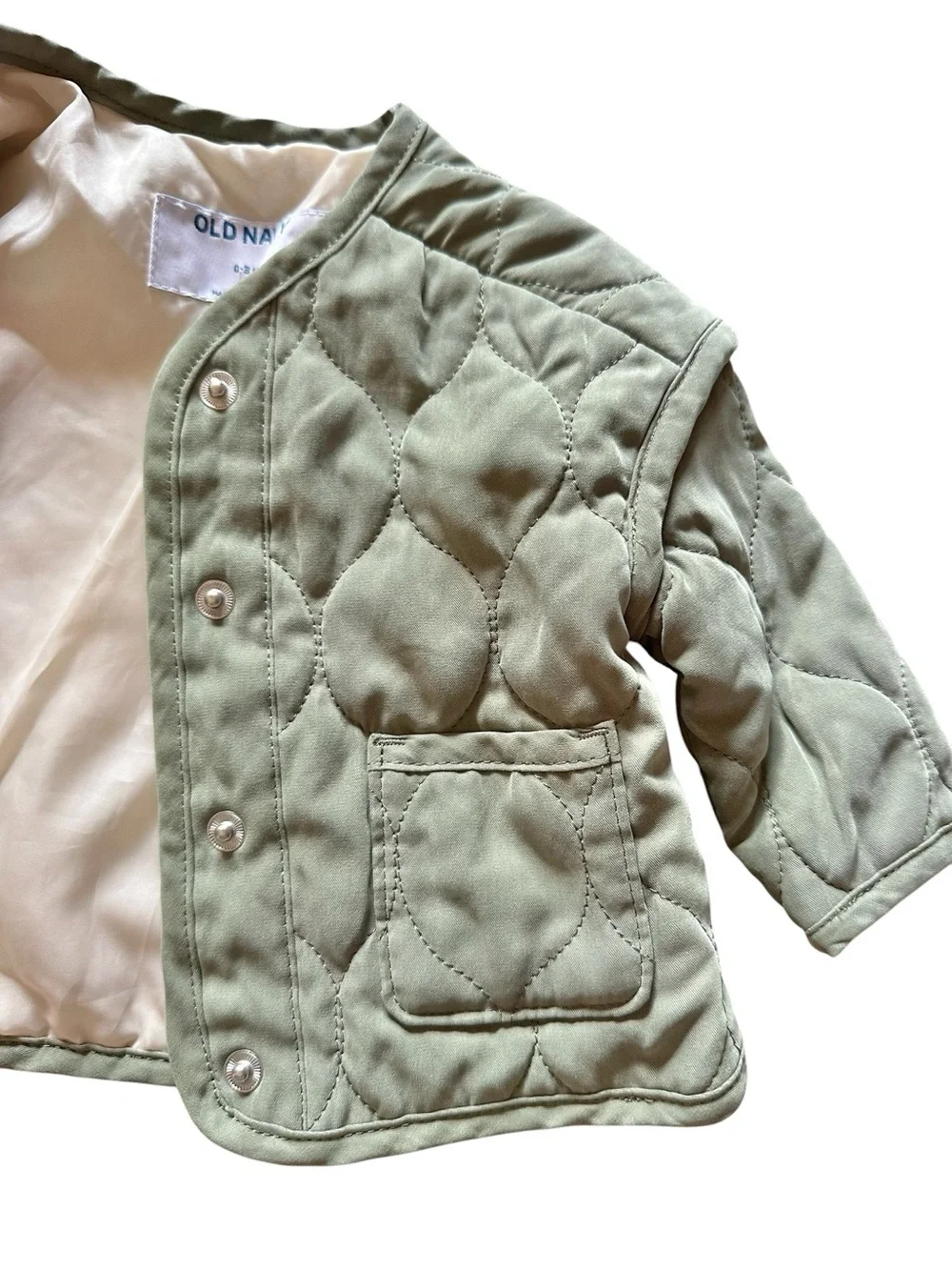 Old Navy 0-3 months quilted button front jacket in sage green